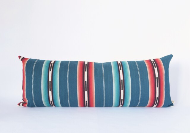 Natural Canvas Lumbar Pillow - Blue Stripe - image 1