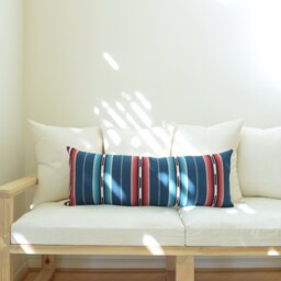 Natural Canvas Lumbar Pillow - Blue Stripe - thumbnail 2