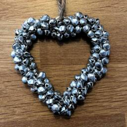 Medium Metal Silver Bell Hanging Heart Decoration - The Home & Hearts Shop Rustic Wall Decor Wedding Gift Christmas - thumbnail 3