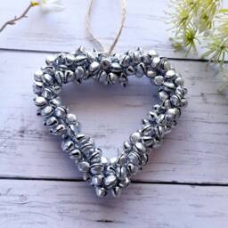 Medium Metal Silver Bell Hanging Heart Decoration - The Home & Hearts Shop Rustic Wall Decor Wedding Gift Christmas - thumbnail 1