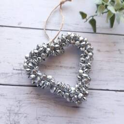 Medium Metal Silver Bell Hanging Heart Decoration - The Home & Hearts Shop Rustic Wall Decor Wedding Gift Christmas - thumbnail 2
