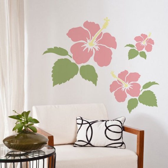 Hibiscus Wall Stencil - Wall Art Stencil Instead Of Decals Easy To Use Stencils For A Quick Room Update Floral Walls - image 1