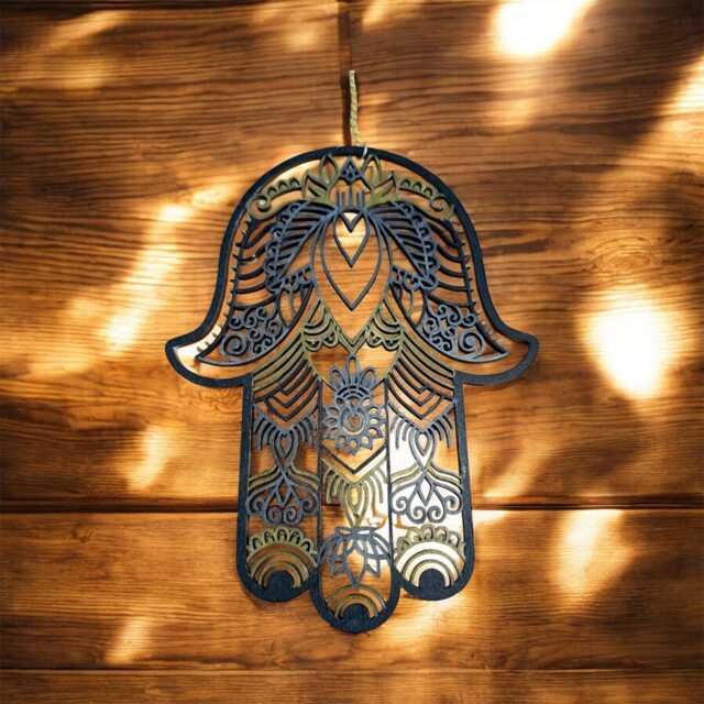 Hand Painted Wooden Hamsa Wall Hanging Fatima, Evil Eye, Tree Of Life - image 1