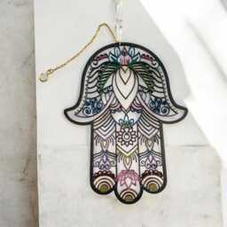 Hand Painted Wooden Hamsa Wall Hanging Fatima, Evil Eye, Tree Of Life - thumbnail 2