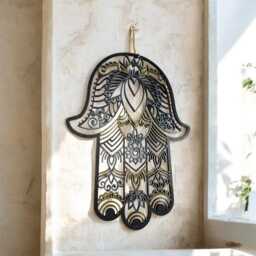 Hand Painted Wooden Hamsa Wall Hanging Fatima, Evil Eye, Tree Of Life - thumbnail 4