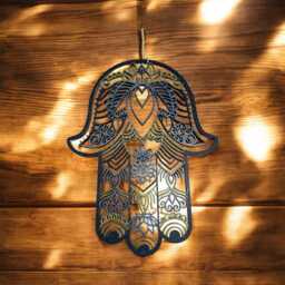 Hand Painted Wooden Hamsa Wall Hanging Fatima, Evil Eye, Tree Of Life