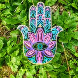 Hand Painted Wooden Hamsa Wall Hanging Fatima, Evil Eye, Tree Of Life - thumbnail 3
