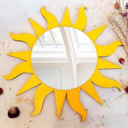 Boho Sunburst Wood Mirror, Bohemian Wall Hanging Decor - thumbnail 4