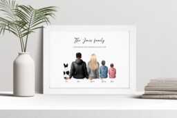 Personalised Family Portrait Print, Custom Wall Art Framed Picture Gift, Present For Mum, Dad Nl - thumbnail 1