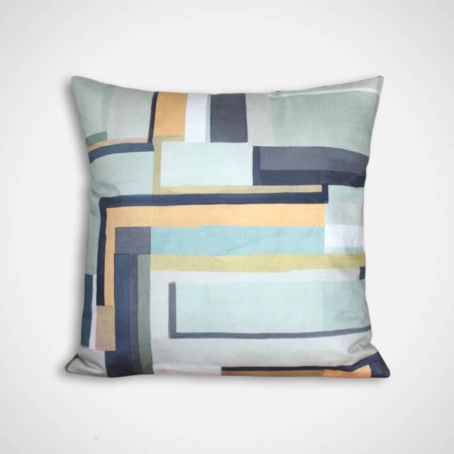 Green Abstract Block Cushion Cover, Geometric Pattern With Zip, 40cm, 45cm, 50cm Square Sizes, Handmade By Vivid Shades - image 1