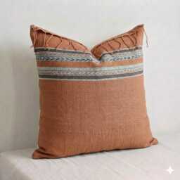 Handwoven Karen Textile Pillow Cover, Brown Tribal Cushion, Rustic Ethnic Decor - 20x20 - thumbnail 1