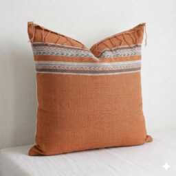 Handwoven Karen Textile Pillow Cover, Brown Tribal Cushion, Rustic Ethnic Decor - 20x20 - thumbnail 2