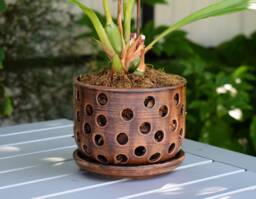 Unglazed Brown Ceramic Orchid Planter - 40, 6 Fl. Oz. - 1200 Ml Pot With Ventilation Holes - thumbnail 1