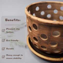 Unglazed Brown Ceramic Orchid Planter - 40, 6 Fl. Oz. - 1200 Ml Pot With Ventilation Holes - thumbnail 2