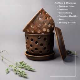 Unglazed Brown Ceramic Orchid Planter - 40, 6 Fl. Oz. - 1200 Ml Pot With Ventilation Holes - thumbnail 3