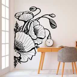 Poppy Flower Wall Sticker - Floral Decal For Home Decor Elegant Art - thumbnail 3