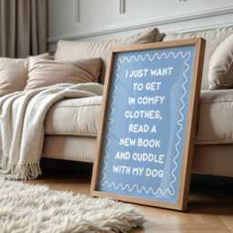 Reading With My Dog Blue Typography Print - Print, Owner Love To Read Wall Art, Cute Book Corner Art - thumbnail 3