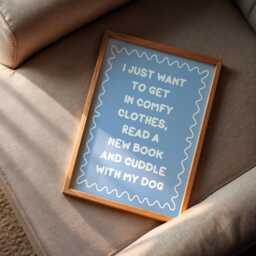 Reading With My Dog Blue Typography Print - Print, Owner Love To Read Wall Art, Cute Book Corner Art - thumbnail 1