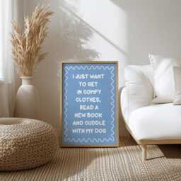 Reading With My Dog Blue Typography Print - Print, Owner Love To Read Wall Art, Cute Book Corner Art - thumbnail 2