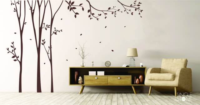Trees With Falling Leaves Wall Decal - Vinyl Wall Art Custom Home Decor - image 1