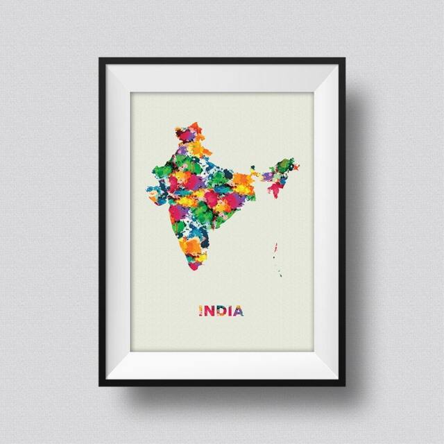 India Watercolor Map, Map Art Print Poster Art, Print