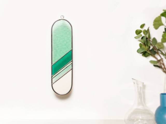 stained Glass Suncatcher Panel Wall Hangings in Green Colors Tones. Home Decor - image 1