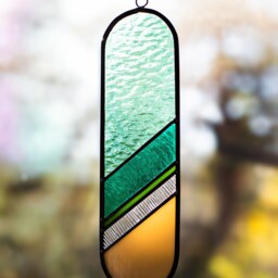 stained Glass Suncatcher Panel Wall Hangings in Green Colors Tones. Home Decor - thumbnail 3