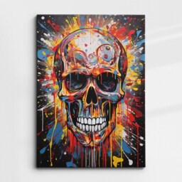 Colorful Skull Abstract Oil Painting Splatter Style Wall Art, Framed Canvas Poster Print, Home Kitchen Office Room Decor, Gifts - thumbnail 3
