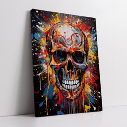 Colorful Skull Abstract Oil Painting Splatter Style Wall Art, Framed Canvas Poster Print, Home Kitchen Office Room Decor, Gifts - thumbnail 2