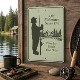 Old Fishermen Never Die Metal Sign, Funny Fishing Fisherman Gift, Grandpa Wall Art - thumbnail 1