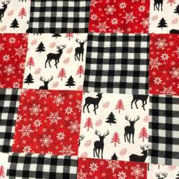 30 Woodland Deer Rustic Baby Flannel Quilt Kit, Buffalo Plaid Patchwork Blanket, Top Back Binding, Snowflakes, Crib Quilt, White Red Black - thumbnail 4