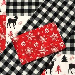 30 Woodland Deer Rustic Baby Flannel Quilt Kit, Buffalo Plaid Patchwork Blanket, Top Back Binding, Snowflakes, Crib Quilt, White Red Black - thumbnail 3