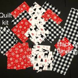 30 Woodland Deer Rustic Baby Flannel Quilt Kit, Buffalo Plaid Patchwork Blanket, Top Back Binding, Snowflakes, Crib Quilt, White Red Black - thumbnail 2