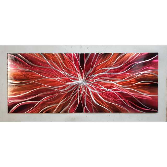 Modern, Abstract, Contemporary Metal Wall Art, 3D Effect, By R Toomer Art. Titled Nova. Red, Orange, Black & Silver. Indoor/Outdoor - image 1
