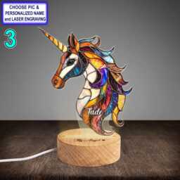 Personalized Colorful Unicorn Acrylic Night Light With Name Engraving, Beech Wood Led Lamp, Custom Laser Engraved Gift - thumbnail 3