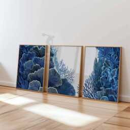 Set Of 3 Coral Reef Wall Art Prints, Blue Ocean Posters, Coastal Nautical Sea Life Home Decor - thumbnail 3