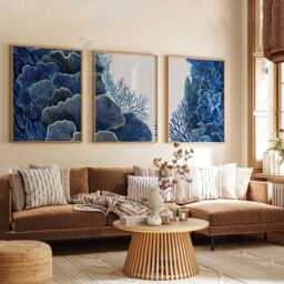 Set Of 3 Coral Reef Wall Art Prints, Blue Ocean Posters, Coastal Nautical Sea Life Home Decor - thumbnail 2