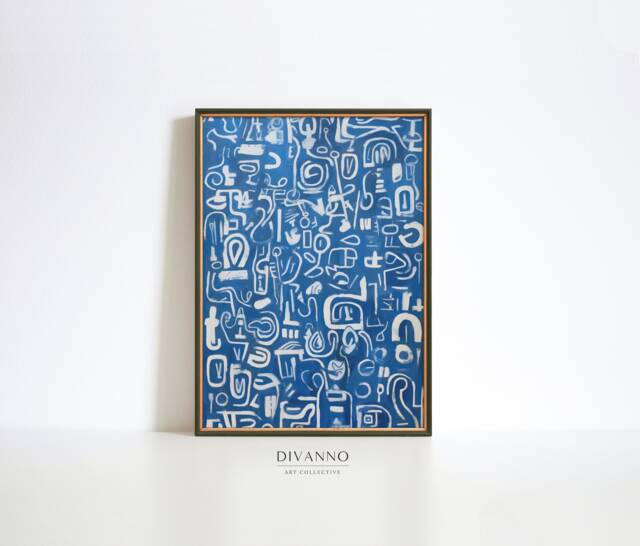 Abstract Scribbles Art Print, Blue White Wall Art, Modern Home Decor, Canvas Gift, Printable Digital Poster, Bathroom Decor - image 1