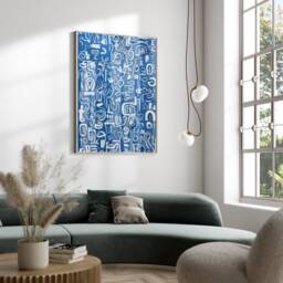 Abstract Scribbles Art Print, Blue White Wall Art, Modern Home Decor, Canvas Gift, Printable Digital Poster, Bathroom Decor - thumbnail 3