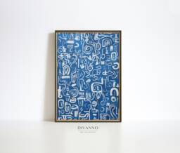 Abstract Scribbles Art Print, Blue White Wall Art, Modern Home Decor, Canvas Gift, Printable Digital Poster, Bathroom Decor - thumbnail 1