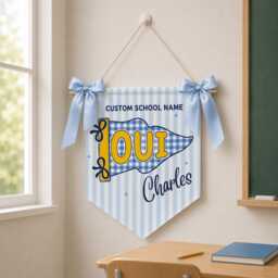 Custom Stripe Dorm Pennant Personalized College Wall Hanging With Ribbon