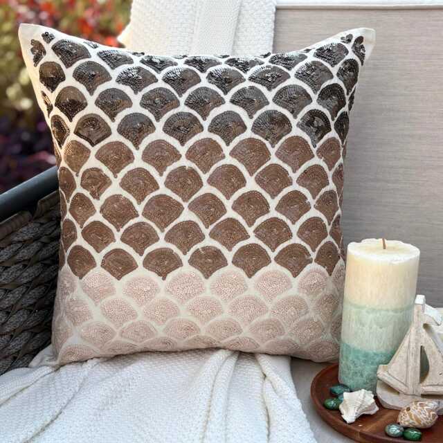 "Brown Art Silk Sequin Work Ombre Pattern Throw Pillow Cover, 16""x16" - image 1