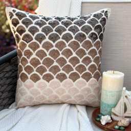 "Brown Art Silk Sequin Work Ombre Pattern Throw Pillow Cover, 16""x16" - thumbnail 1