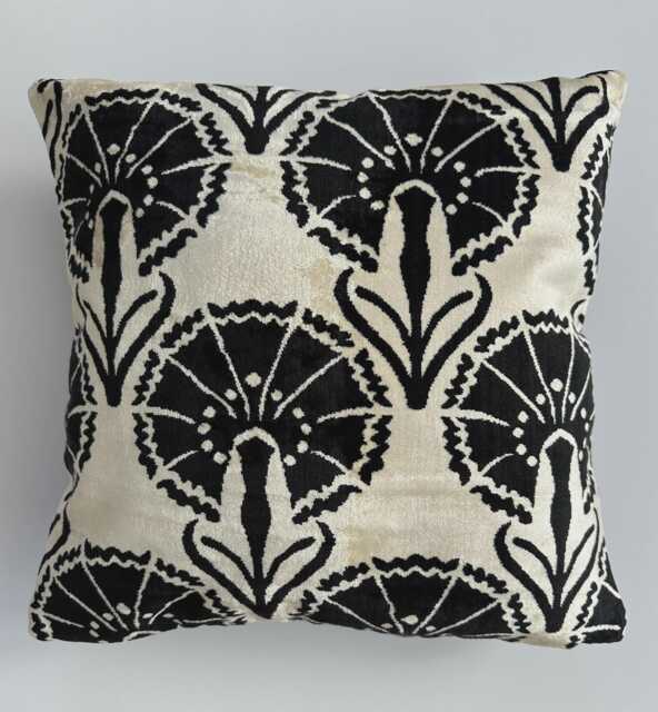 Silk Velvet Cushion Cover, Black Carnations Cushions, Turkish Jacquard Cushion, Ikat Pillow, Decorative Pillow 20''x20''/50x50 cm - image 1