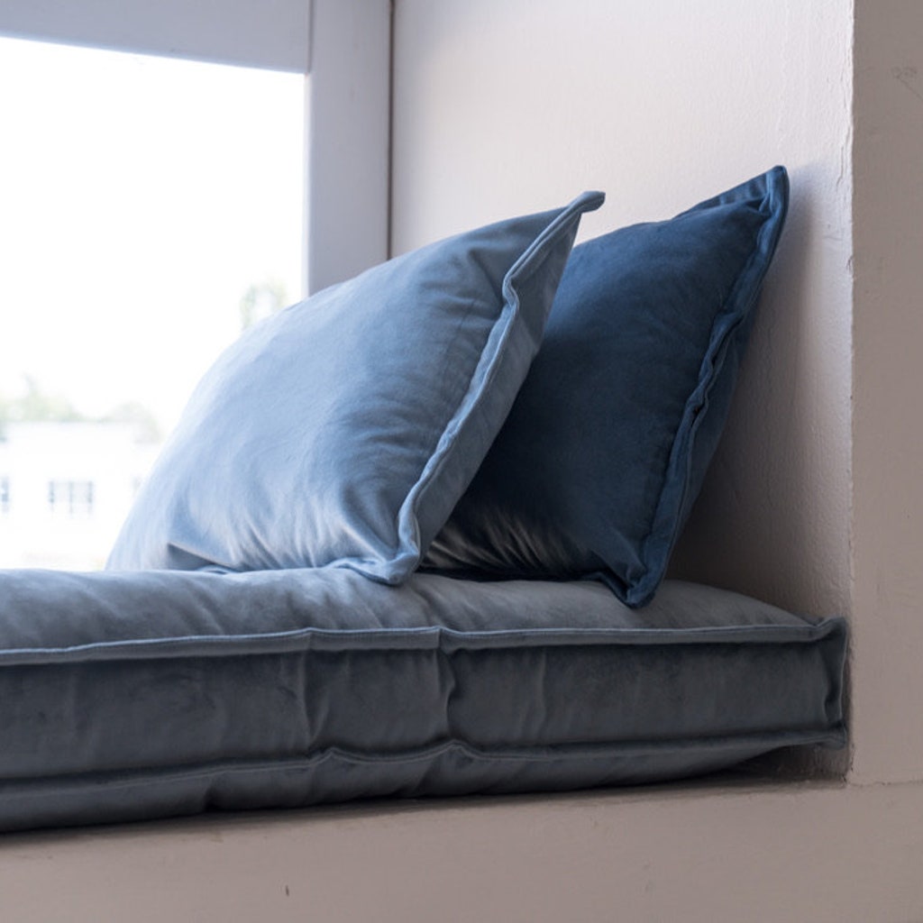 Bench Cushion Blue Sea Life Puffy Seat Cushion, Compass Stool Seat