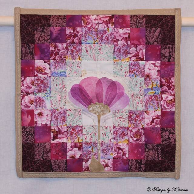 Purple Flower - Original Floral Textile Art Quilt, Fiber Wall Decor - image 1