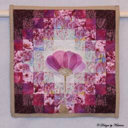 Purple Flower - Original Floral Textile Art Quilt, Fiber Wall Decor - thumbnail 1