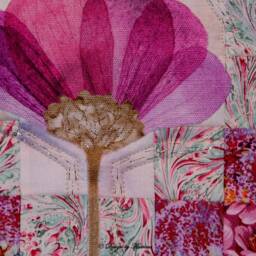 Purple Flower - Original Floral Textile Art Quilt, Fiber Wall Decor - thumbnail 2