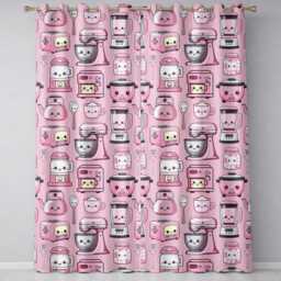 Kawaii Kitchen Appliances Mixer Toaster Blender Pink Background Seamless Pattern Readymade Eyelet Ring Top Thermal 100% Blackout Curtains - thumbnail 2