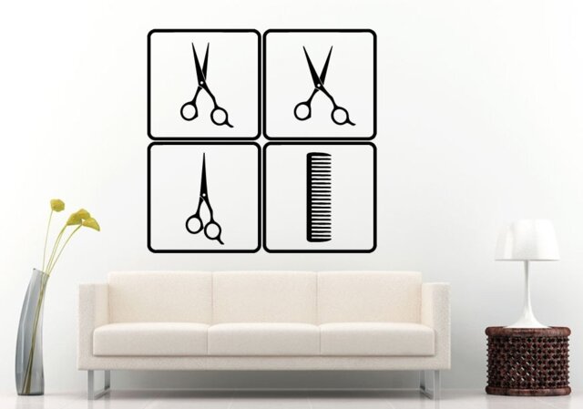 A Set Of Hairdressers With Scissors & Comb Barber Barbershop Salon Spa Wall Decal Vinyl Sticker Mural Room Decor L817 - image 1